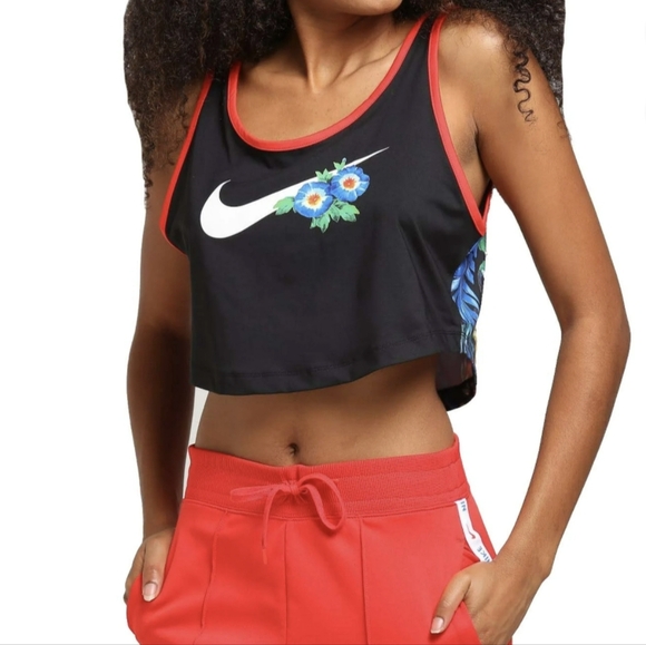 Nike Women Tropical Parrot Hyper Femme Cropped Tank Top Black Red 0224 - Picture 8 of 16